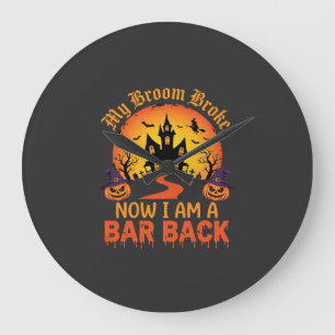 Halloween Mein Besen Brach Bar Zurück Hexe Große Wanduhr