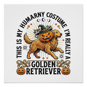 Halloween-Menschenkostüm Golden Retriever Kürbis W Poster