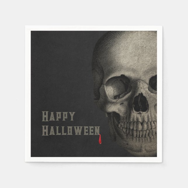 Halloween menschlicher Schädel schwarz Serviette (Vorderseite)