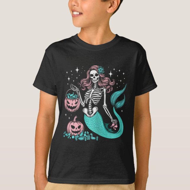 Halloween Mermaid Funny Skeleton T-Shirt (Vorderseite)