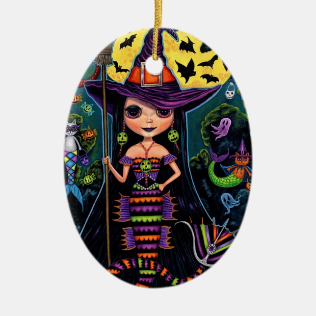 Halloween Mermaid Hexch Mercats Ghosts Pumpkins Keramik Ornament (Vorne)