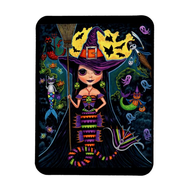 Halloween Mermaid Hexch Mercats Ghosts Pumpkins Magnet (Vertikal)