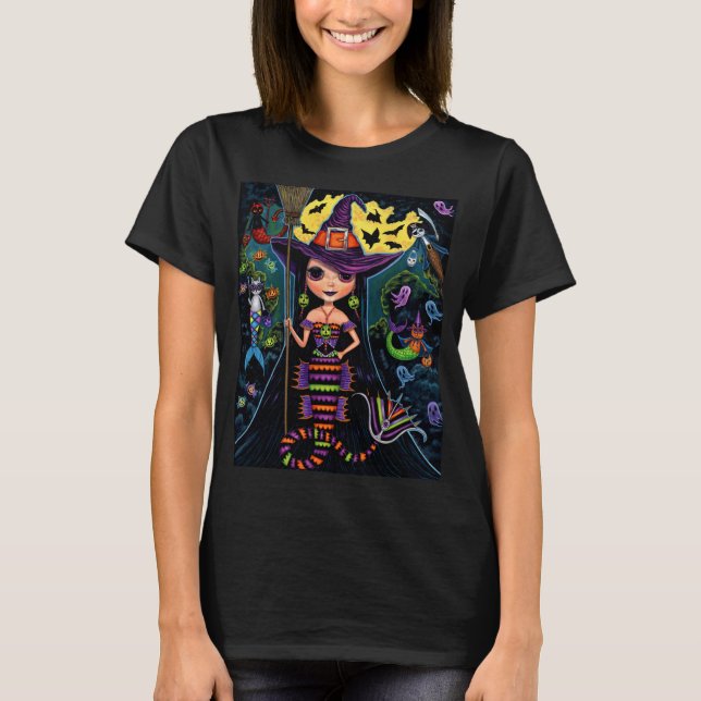 Halloween Mermaid Hexch Mercats Ghosts Pumpkins T-Shirt (Vorderseite)