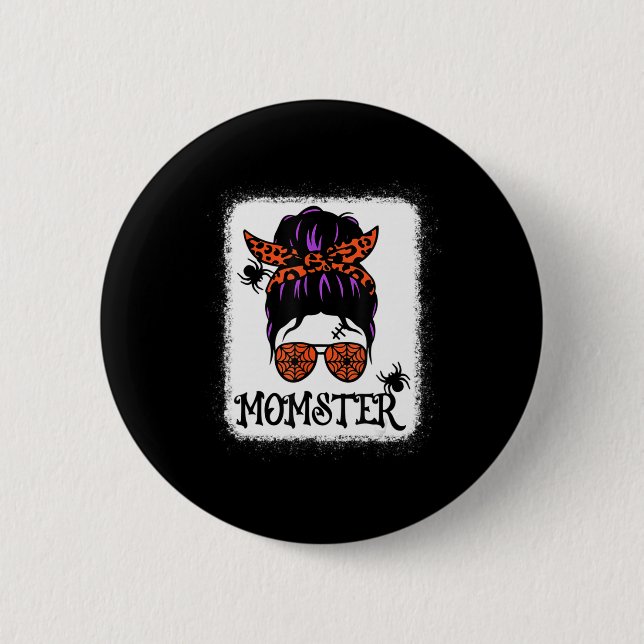 Halloween Messy Bun Leopard Pumpkin Momster Button (Vorderseite)