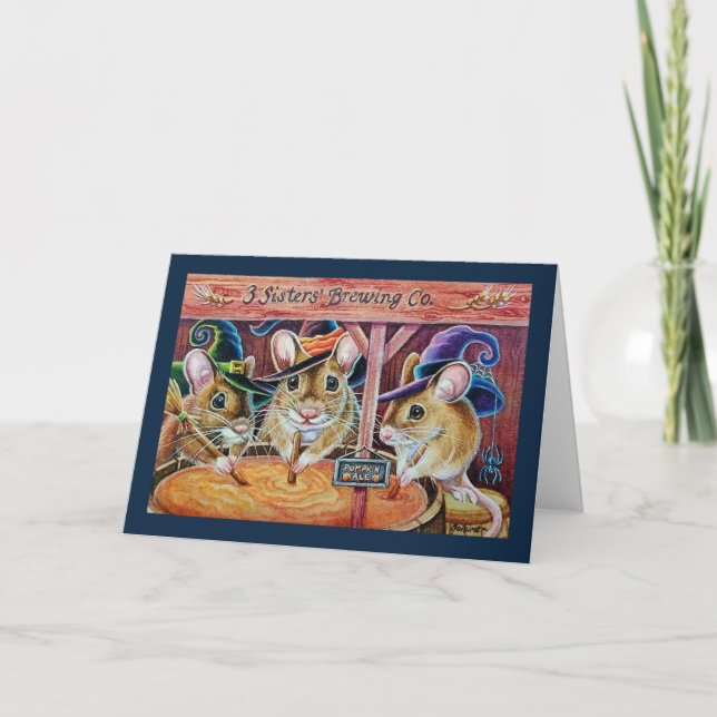 Halloween Mice Brewing Pumpkin Ale Wasserfarben Ku Karte (Vorderseite)