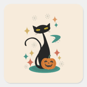 Halloween Mid Century Schwarze Katze Aufkleber