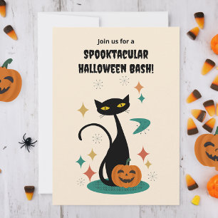 Halloween Mid Century Schwarze Katze Einladung