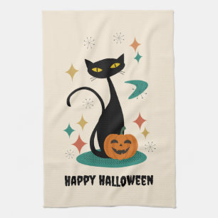 Halloween Mid Century Schwarze Katze Geschirrtuch
