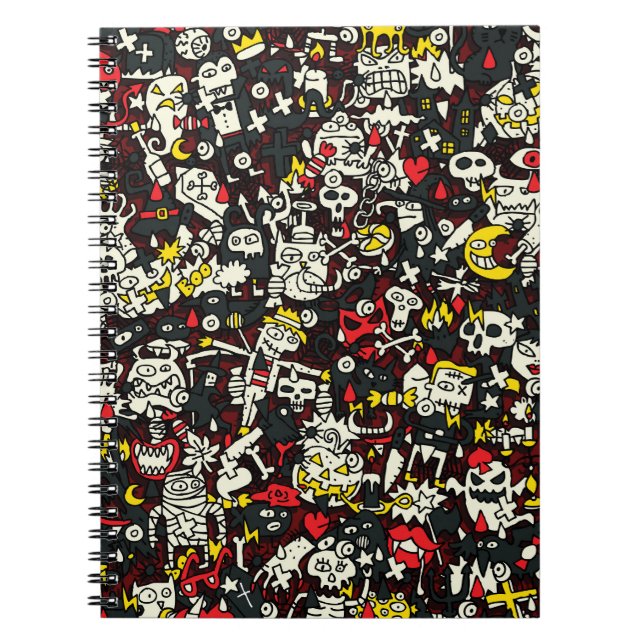 Halloween Mini Doodle Vintages Muster Notizblock (Vorderseite)
