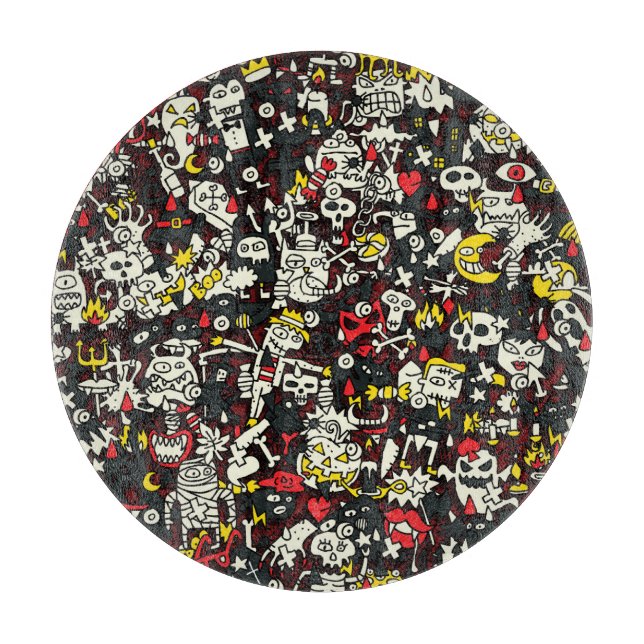 Halloween Mini Doodle Vintages Muster Schneidebrett (Vorderseite)