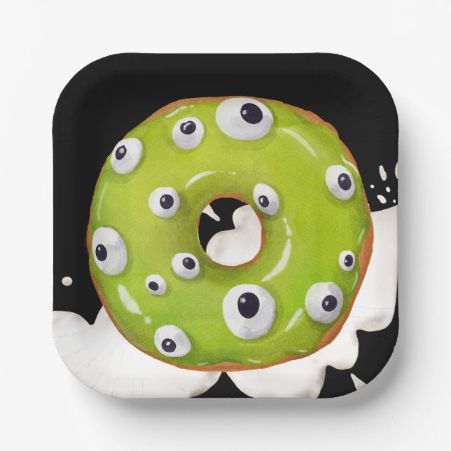 Halloween Mit Augen grünes Monster Donut Pappteller (Vorderseite)