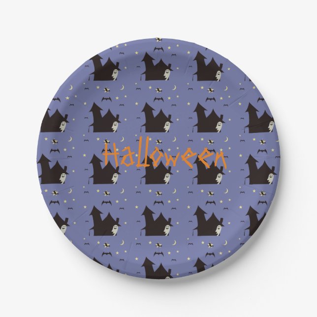 Halloween mit Geisterwitzen und Fledermäusen Pappteller (Vorderseite)