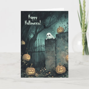 Halloween mit Ghost und Black Cat Dankeskarte