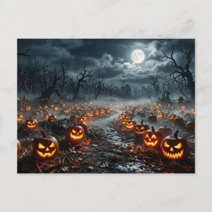 Halloween mit gruseligen Bäumen und Jack O Lantern Postkarte