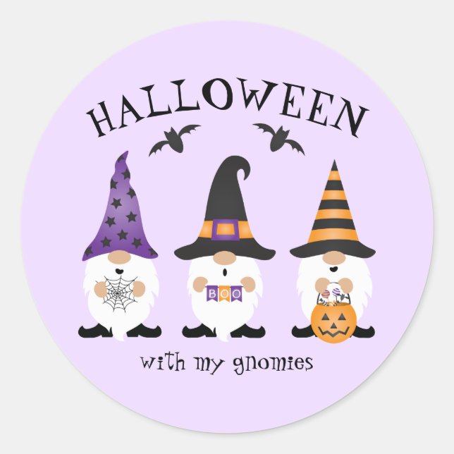 Halloween mit meinen Gnomen Lila Orange Runder Aufkleber (Vorderseite)