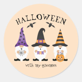 Halloween mit meinen Gnomen Lila Orange Runder Aufkleber