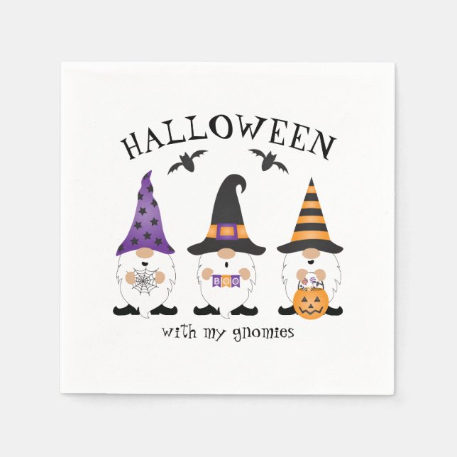 Halloween mit meinen Gnomen Lila Orange Serviette (Vorderseite)