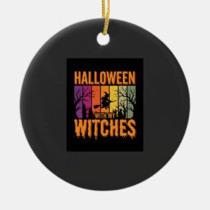 Halloween Mit Meinen Hexen Retro-Sonnenuntergang Keramik Ornament