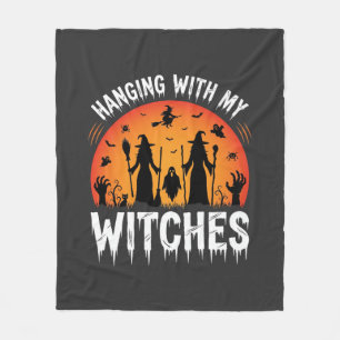 Halloween mit meinen Hexen unter dem Vintage-Mond Fleecedecke