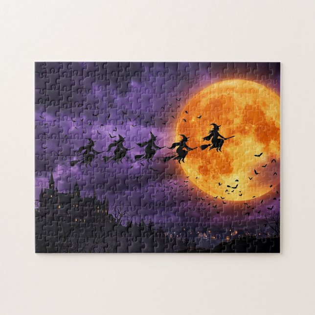 Halloween mit Mond und Hexe (Horizontal)
