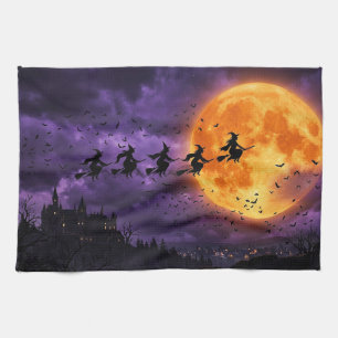 Halloween mit Mond und Hexe Geschirrtuch