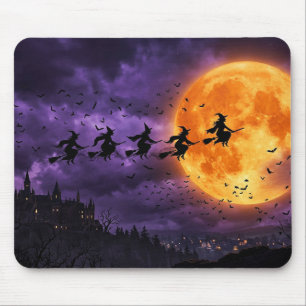 Halloween mit Mond und Hexe Mousepad