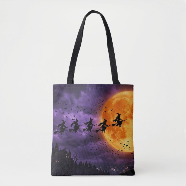 Halloween mit Mond und Hexe Tasche (Vorderseite)