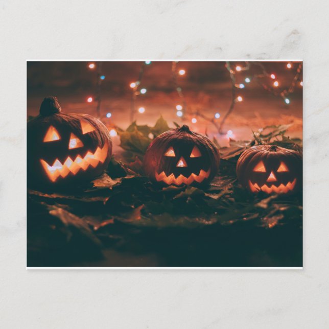 Halloween mit Pumkins und Lichtern Postkarte (Vorderseite)