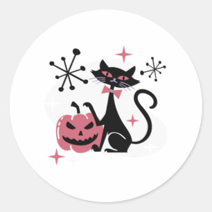 Halloween Mitte Jahrhundert Retro Black Cat Runder Aufkleber