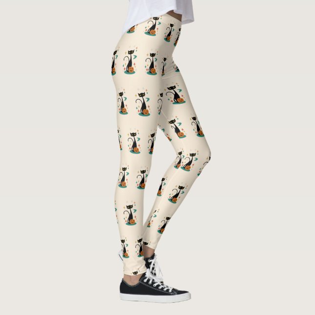 Halloween Mitte Jahrhunderts Schwarze Katze Leggings (Rechts)