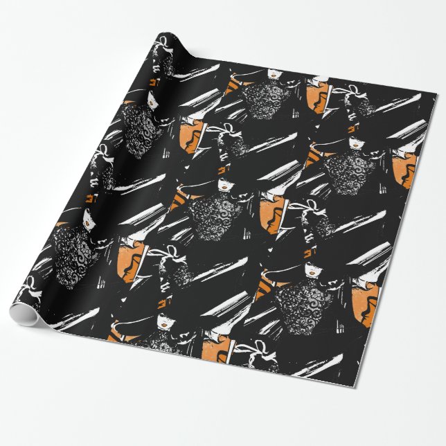 Halloween Modebild mit Besen Geschenkpapier (Ungerollt)