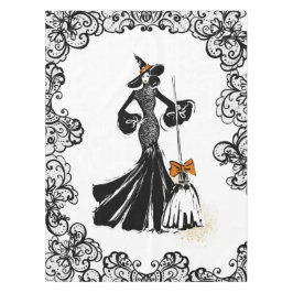 Halloween Modebild mit schwarzer Spitze Tischdecke