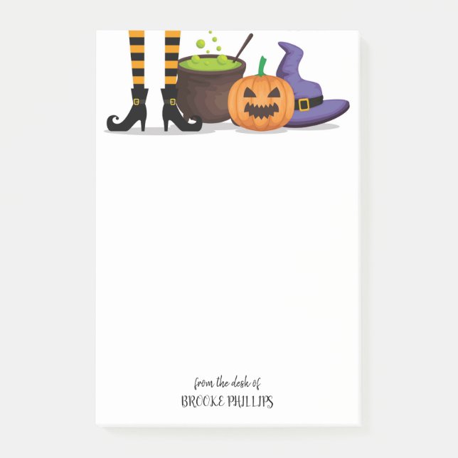 Halloween Modern Hexe Cauldron Pumpkin Post-it Klebezettel (Vorderseite)