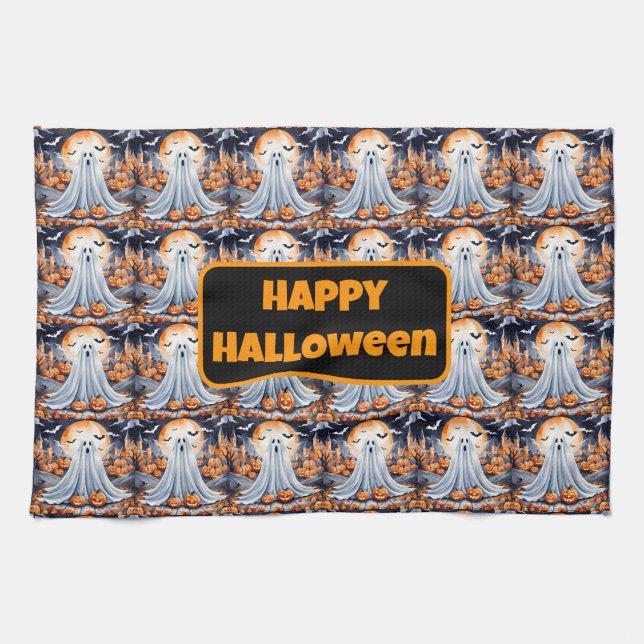 Halloween Modern Pumpkin Autumn Collection Geschirrtuch (Horizontal)