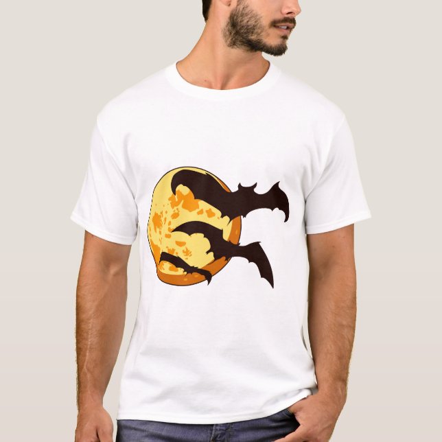 Halloween Mond & Fledermäuse T-Shirt (Vorderseite)