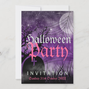 Halloween Mond & Spinnennetz Lila Einladung