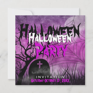 Halloween Mond+Spinnennetz Rosa+Schwarz Einladung