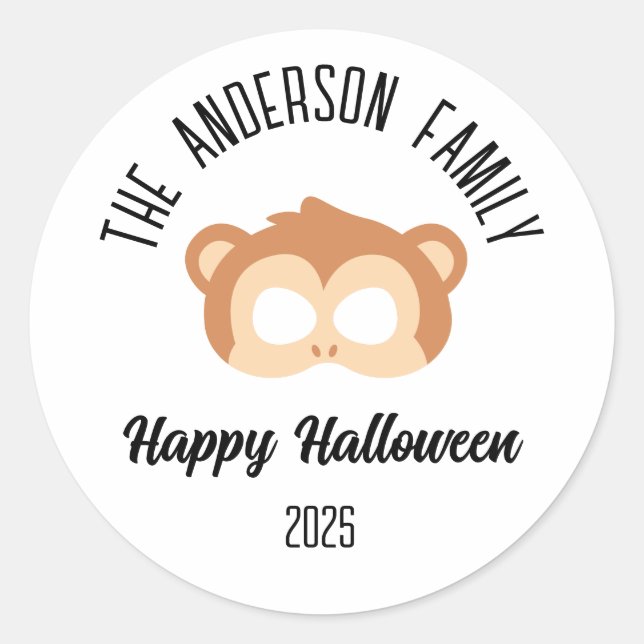 Halloween Monkey Masquerade Kostüm Runder Aufkleber (Vorderseite)