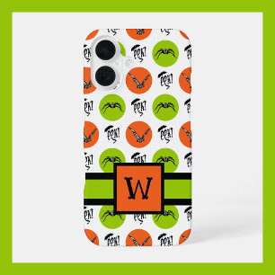 Halloween-Monogramm-Muster Fledermäuse, Spinnen & iPhone 16 Hülle