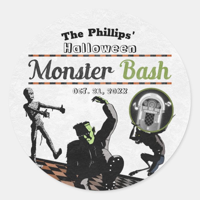 Halloween Monster Bash Party Runder Aufkleber (Vorderseite)