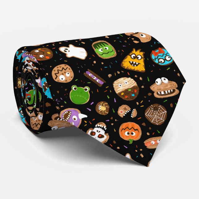 Halloween Monster Cookie Facies Unterschrift Krawatte (Gerollt)