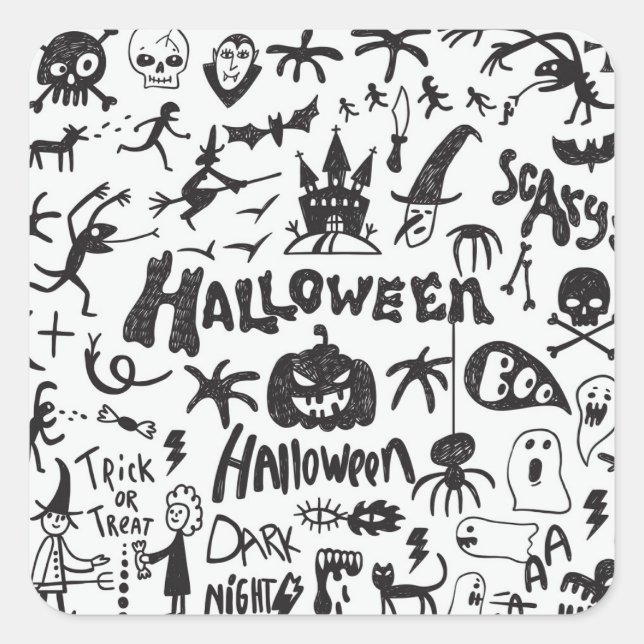 Halloween Monster Doodles Spaß Quadratischer Aufkleber (Vorderseite)