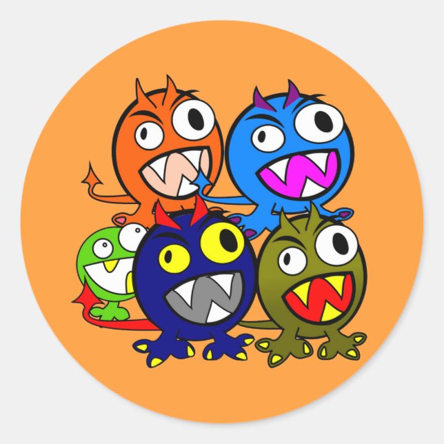 Halloween Monster Friends Runder Aufkleber (Vorderseite)