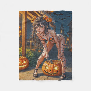 Halloween Monster Jack-o-Lantern & Bat Vixen Girl Fleecedecke