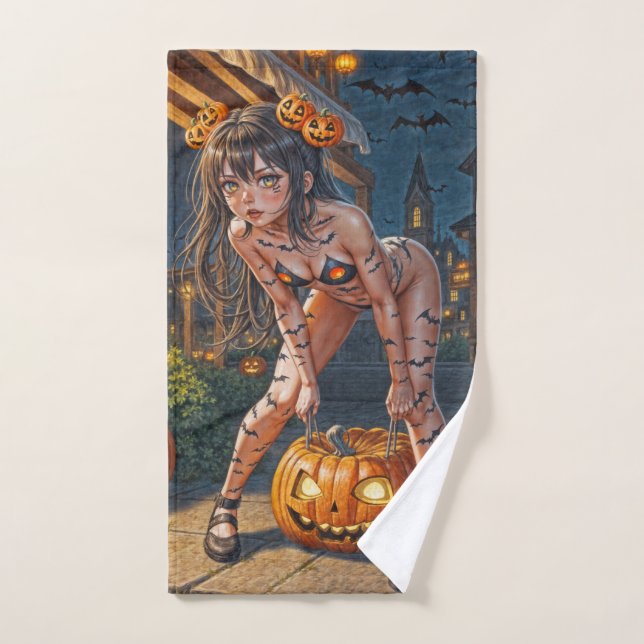 Halloween Monster Jack-o-Lantern & Bat Vixen Girl Handtuch (Handtuch)
