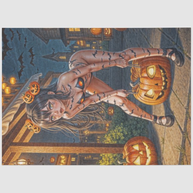 Halloween Monster Jack-o-Lantern & Bat Vixen Girl Seidenpapier (Vorderseite)