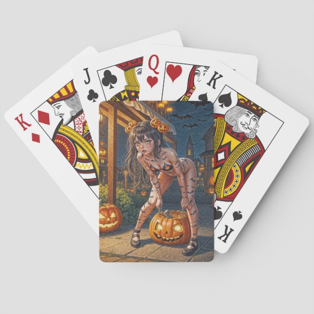 Halloween Monster Jack-o-Lantern & Bat Vixen Girl Spielkarten (Rückseite)