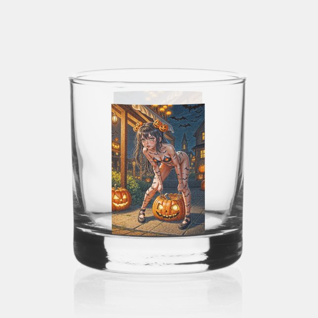 Halloween Monster Jack-o-Lantern & Bat Vixen Girl Whiskyglas (Vorderseite)