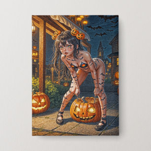 Halloween-Monster Jack-o-Lantern und Fledermaus-Vi Button
