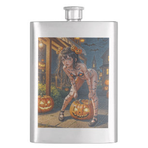 Halloween-Monster Jack-o-Lantern und Fledermaus-Vi Flachmann